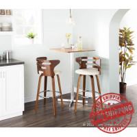 Lumisource B30-COSNIR WLCR2 Cosini Mid-Century Modern Barstool with Swivel in Walnut and Cream Faux Leather - Set of 2